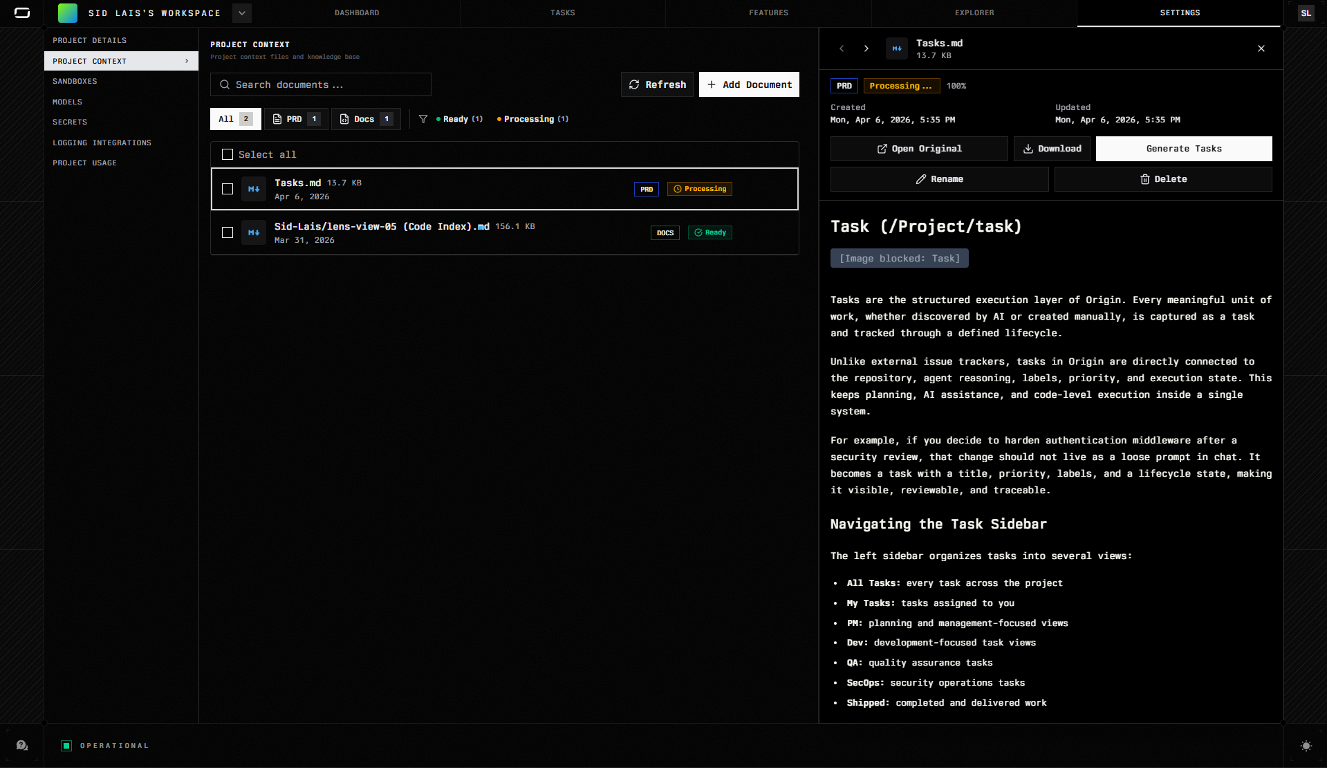 Project Context & Knowledge Files | Origin Docs