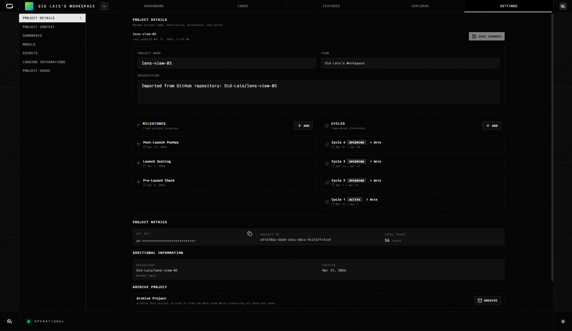 Project Details & Configuration | Origin Docs